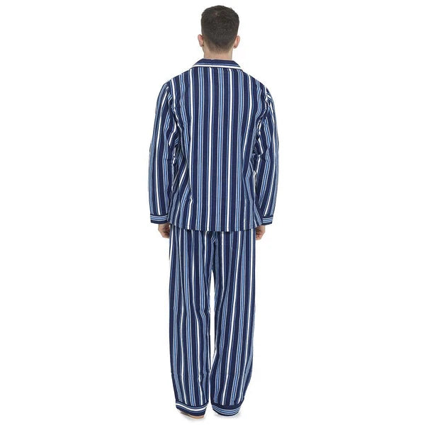 Mens 100% Brushed Cotton Flannel Check Stripe Pyjamas Pyjama Set Traditional PJs