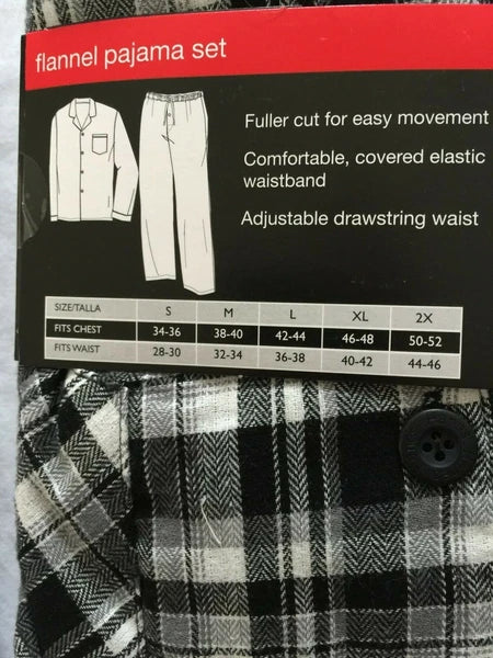 NWT Men's Hanes Flannel RED / BLACK Gray Plaid L/S Pant Set Pajamas PJs Cotton