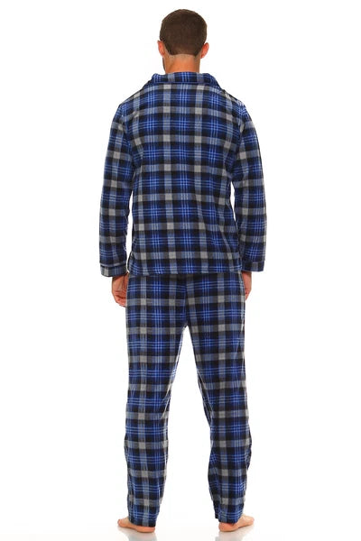 Men Fleece Pajama Set, Classic Premium Plaid Flannel Lounge Pajama Pant Set