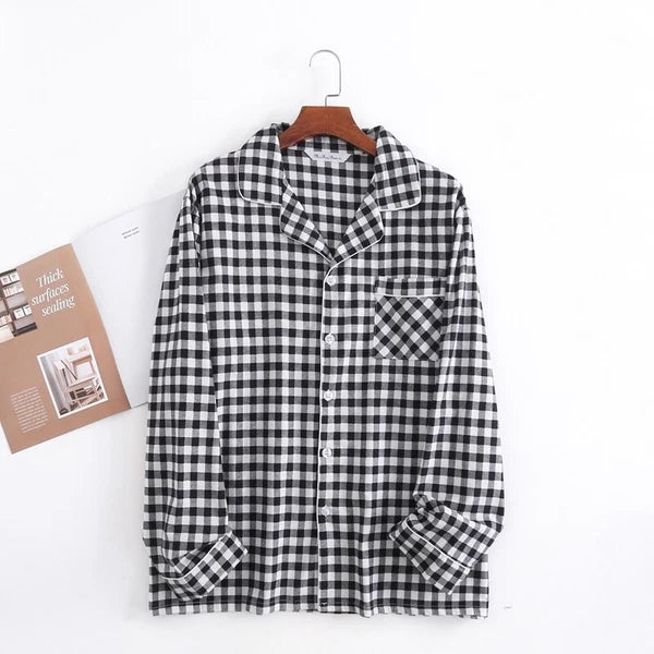 Men's Pajamas Set 100% Cotton Sleepwear Long Sleeve Button Top Pants Nightwear