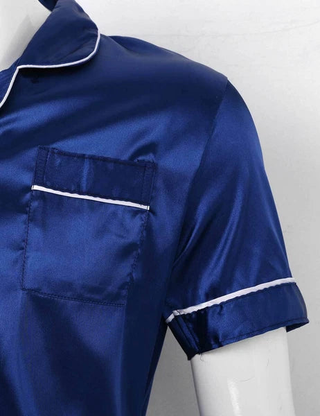 Men Silk Satin Pajamas Set Shirt Top Shorts Pants Long Robe Sleepwear Nightwear