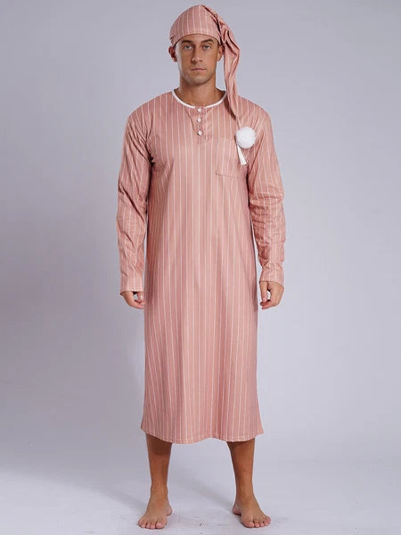 Mens Nightwear Halloween Nightgowns Plaid Pajamas Pompom Loungewear Nightshirt