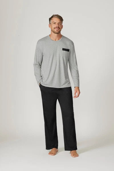 Mens Contare Sizes S-7XL Grey Black Bamboo Cotton Long Sleeve Pyjama Set Pjs