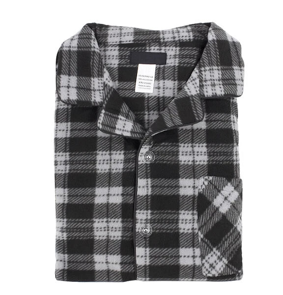 Men's Plaid Fleece 2 Piece Sleep Button Up Drawstring Waist Classic Pajama Set