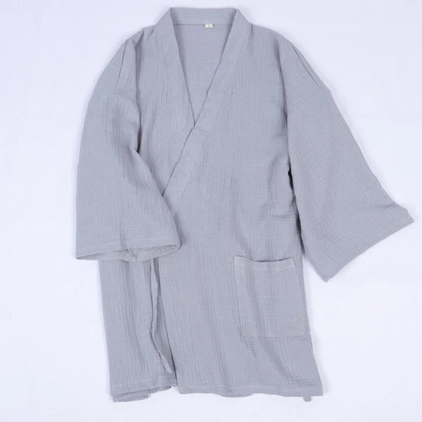 Japanese Men's Crepe Cotton Yukata Pajamas Set Kimono Top Pants Sleepwear Lounge