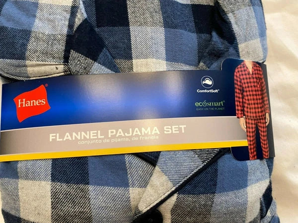 NWT Men's Hanes Flannel RED / BLACK Gray Plaid L/S Pant Set Pajamas PJs Cotton
