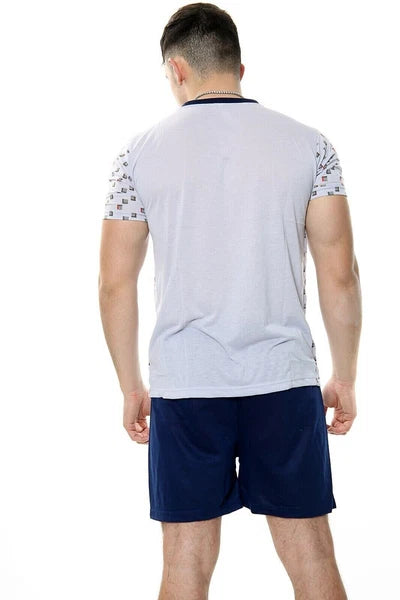 Mens Pyjama Set Short Sleeve Cotton Blend Lounge Wear Mens PJ Shorts Set