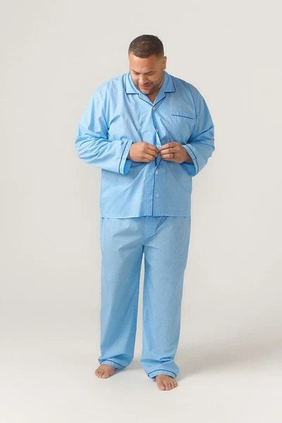 Mens Contare Sizes S-3XL Light Blue Cotton Long Sleeve Pyjama Set Pjs - SPB