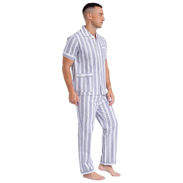 Mens Homewear 2pcs Pajama Set Sleep Sleepwear Shirt Nightgown Button Down Suits