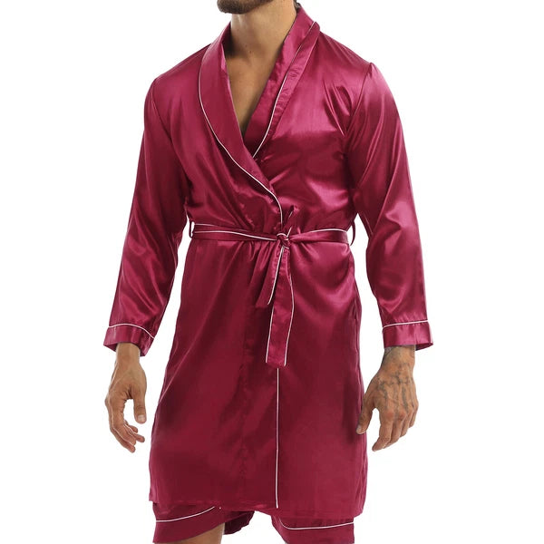 Men's Pajamas Set Soft Satin Homewear Ice Silk Bathrobes Sleepwear Nightwear