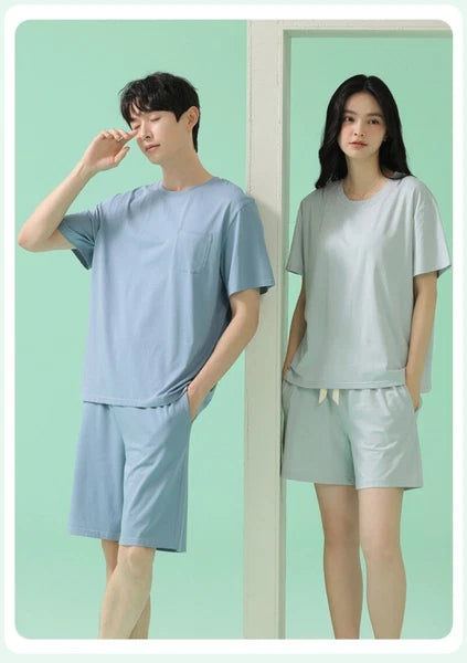 Men's Pajamas Soft Cooling Pure Color Short Sleeve Comfortable Summer Home Wear
