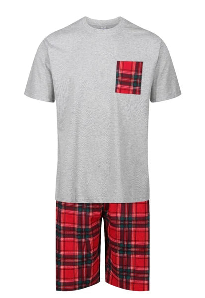 Mens Short Pyjamas PJ Set Premium Sleep Lounge Tartan Check Nightwear M-XXL New