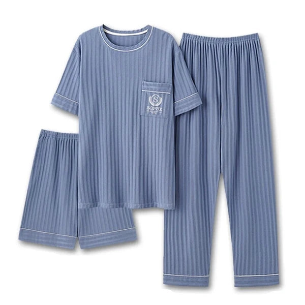 Men Pajamas Set Summer O-neck Vest Shorts Knitted Faux Cotton Pijamas Leisure US