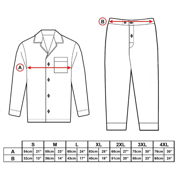 Mens Pyjamas Flannel/Brush Cotton Warm PJ Pyjama Set PJS Sizes S-4XL Nightwear