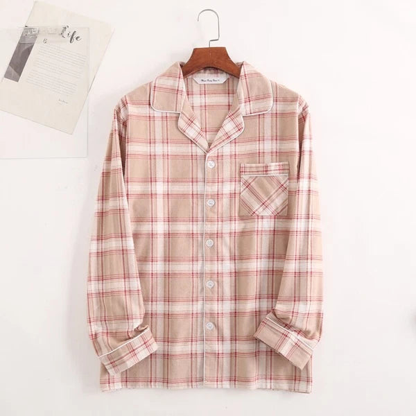 Men's Pajamas Set 100% Cotton Sleepwear Long Sleeve Button Top Pants Nightwear