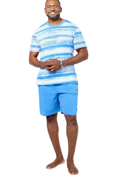 Stan Herman Men's 2-Peice Cotton Tee and Shorts Sleep Set Lt Blue