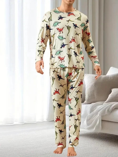 New Men's Dinosaur Pajama Set Long Sleeve & Long Pants Comfy - Size M to XXL -
