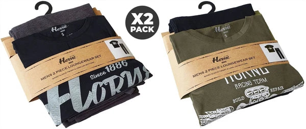 Mens Pyjamas 2 x Sets Black & Green Horne 1886 Ex Store Brand New Packed