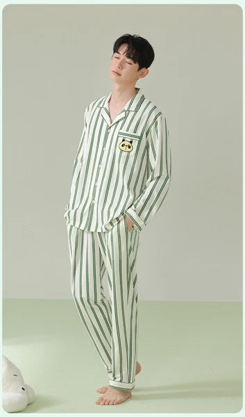 Men's Pajama Set Striped Sleepwear Antibacterial Comfortable Fashion Long Sleeve