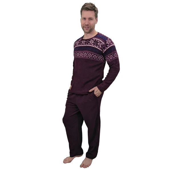 Mens Fleece Warm Soft Pyjamas Striped PJ Set Nightwear Nightsuit Pyjama S-4XL