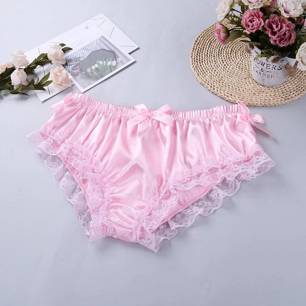 Men Ruffled Lingerie Set Cami Straps Bandeau Bra Thong 2Pcs Crossdresser Pajamas