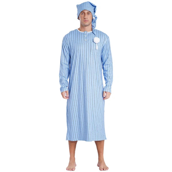 Mens Nightwear Halloween Nightgowns Plaid Pajamas Pompom Loungewear Nightshirt