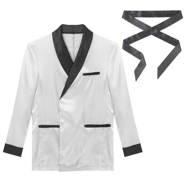 Men's Silk Satin Pajamas Set Short Sleeves Top and Bottom Boxer Shorts Shirt Set