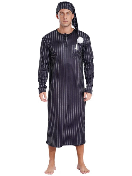 Mens Pajamas Loose Fit Nightgowns Round Neck Nightwear Saudi Sleepwear Arab Up