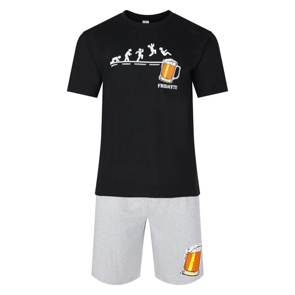Mens Short Pyjamas Beer Pizza Donuts PJ Sets Night Sleep Lounge Wear L XL XXL