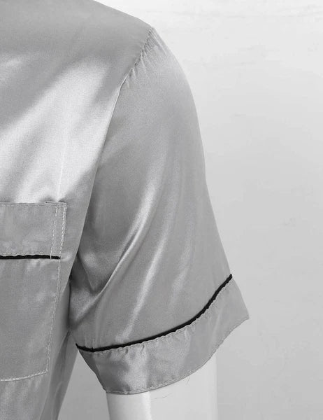 Men Silk Satin Pajamas Set Shirt Top Shorts Pants Long Robe Sleepwear Nightwear