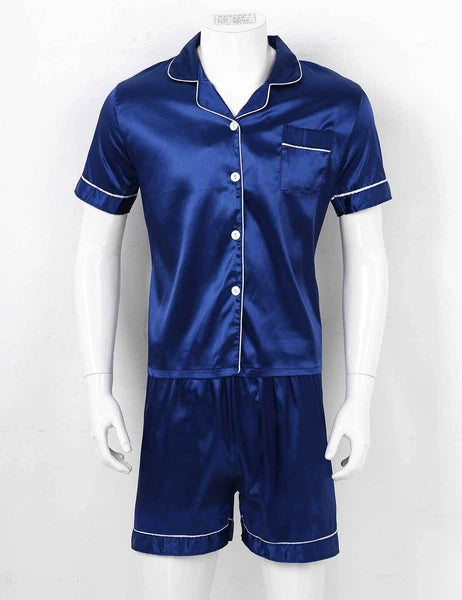 Mens Silk Satin Pajamas PJ Set Top and Bottom Shirts Shorts Sleepwear Nightwear