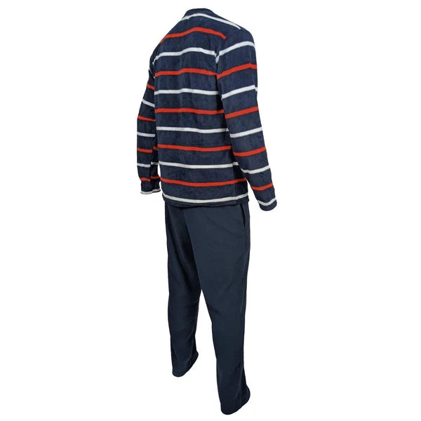 Mens Fleece Warm Soft Pyjamas Striped PJ Set Nightwear Nightsuit Pyjama S-4XL