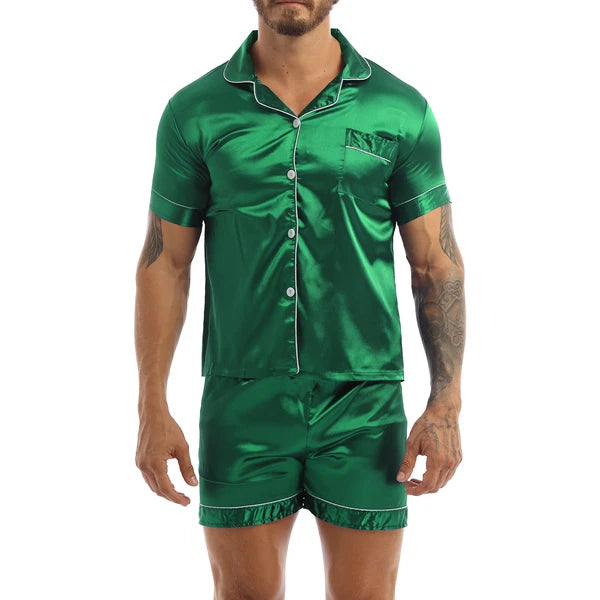 Men's Pajamas Set Soft Satin Homewear Ice Silk Bathrobes Sleepwear Nightwear