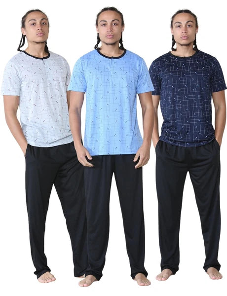 Mens Pyjama Set Short Sleeve Printed T-Shirt & Bottoms Lounge Sleepwear