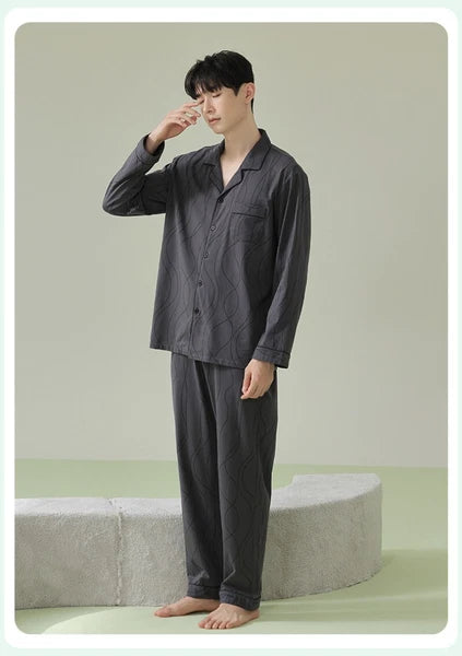 Mens Pyjamas Set Antibacterial Cotton Long Sleeve Homewear Comfortable Sleepwear