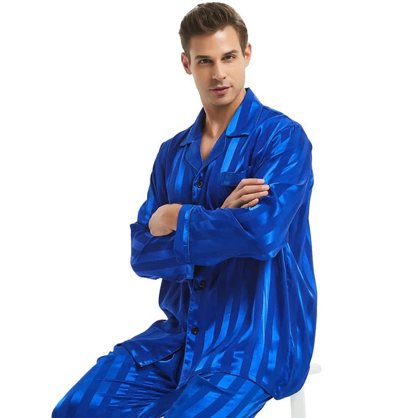 Mens Silk Satin Pajamas Sets Long Sleeves Pajamas Sleepwear Nightwear Loungewear