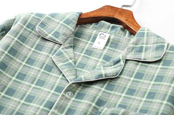 Men 100% Cotton Pajamas Set Long Sleeve Pjs Button Soft Pants Sleepwear Lounger