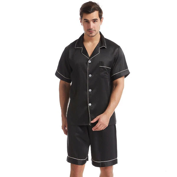 Mens Silk Satin Pajamas Pj Set Top and Shorts Sleepwear Nightwear Casual pijamas