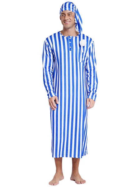 Mens Nightwear Halloween Nightgowns Plaid Pajamas Pompom Loungewear Nightshirt