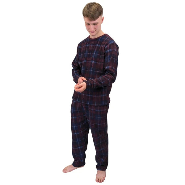 Mens Fleece Warm Soft Pyjamas Striped PJ Set Nightwear Nightsuit Pyjama S-4XL