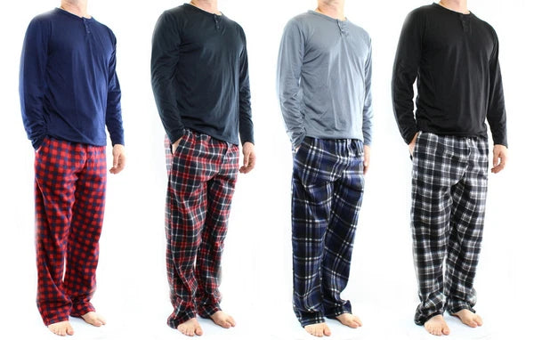 Pajama Pant and Shirt Set, Men's Jersey Knit Top with Microfleece Pants, 2 Piece