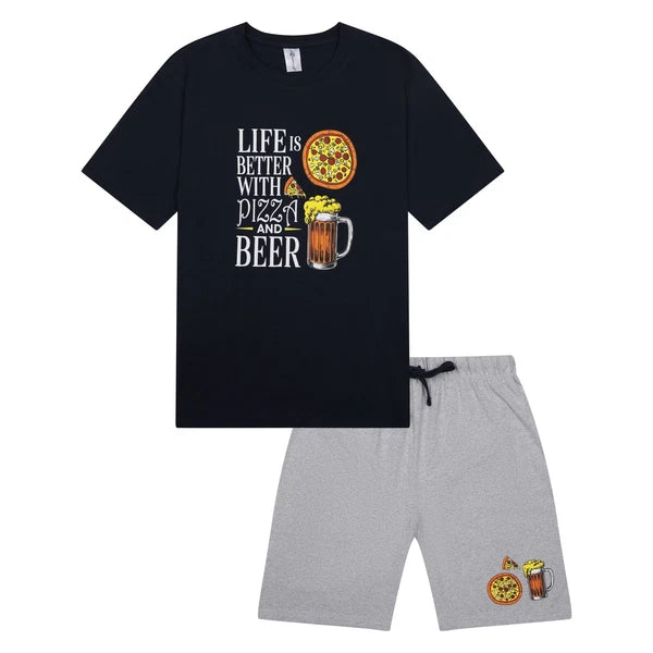 Mens Short Pyjamas Beer Pizza Donuts PJ Sets Night Sleep Lounge Wear L XL XXL