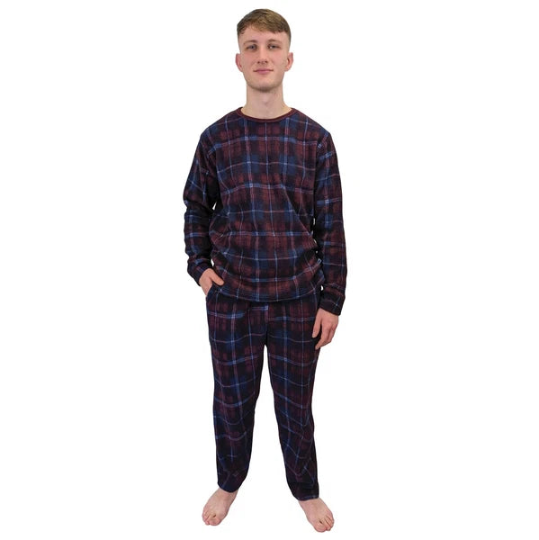 Mens Fleece Warm Soft Pyjamas Striped PJ Set Nightwear Nightsuit Pyjama S-4XL