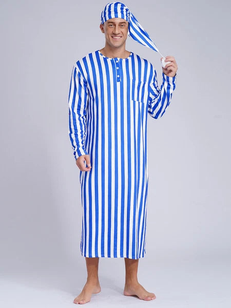 Mens Nightwear Halloween Nightgowns Plaid Pajamas Pompom Loungewear Nightshirt