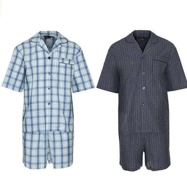 Mens Champion Richmond Polycotton Short Sleeve Check Short Pyjamas Size M to 3XL