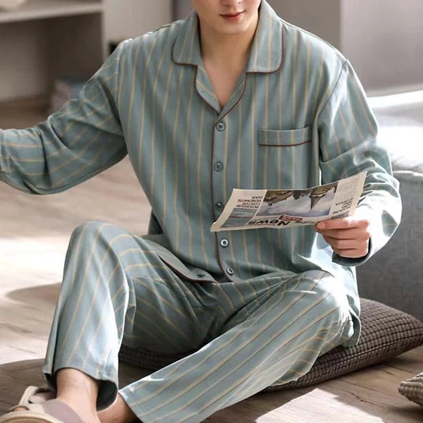 Mens Check Pyjama Long Sleeve Top Trouser Cotton Nightwear Lounge Wear Pyjamas