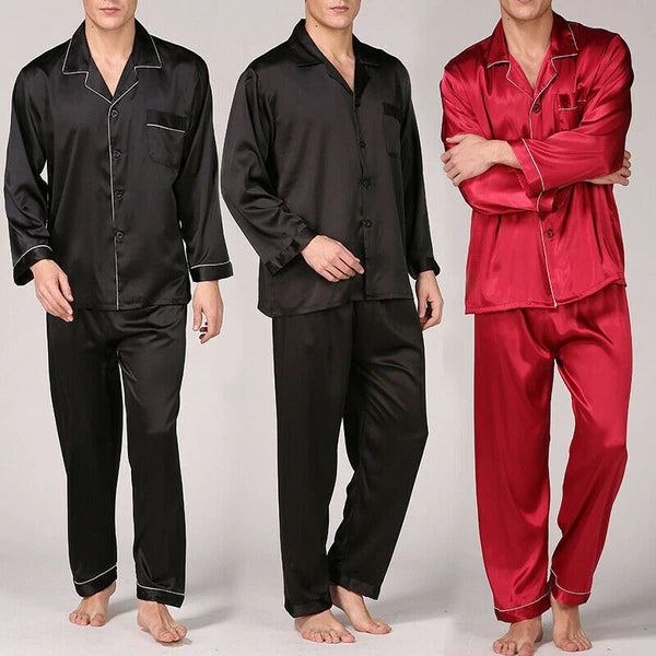Men's Silk Satin Pajamas Pyjamas Set Long Sleeve Sleepwear Pijama Nightwear