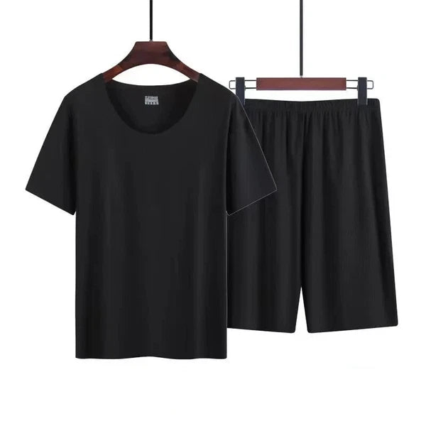 Men Two-piece Ice Silk Pajamas Loungewear Plus Size Home Set Summer Thin Modal
