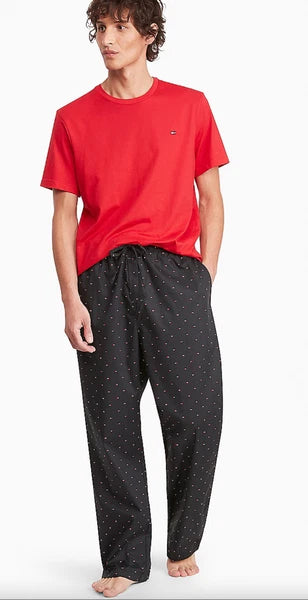 TOMMY HILFIGER POLPLIN COTTON SLEEPWEAR LOUNGE RED NAVY SET PAJAMA LARGE $65