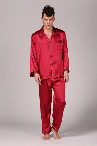 Men's Silk Satin Pajamas Pyjamas Set Long Sleeve Sleepwear Pijama Nightwear